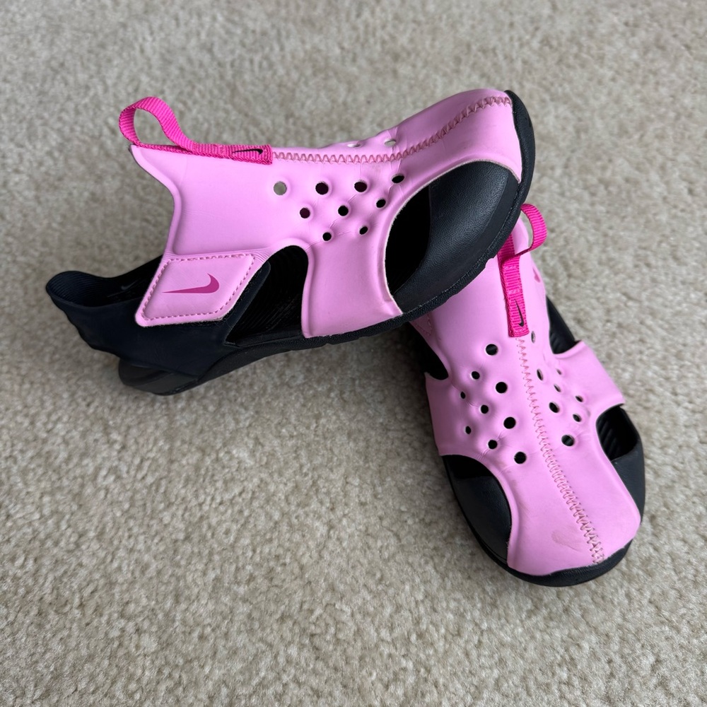 Nike Pink and Black Slip-On Sandals